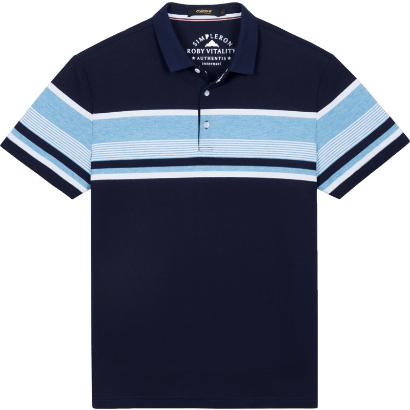 千纸鹤男士休闲短袖男装2020春夏商务翻领条纹Polo上衣25209