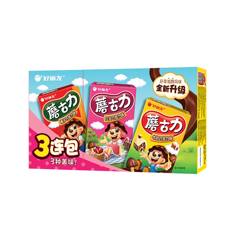 好丽友(Orion) 饼干 蘑古力三连包144g*3组(饼干礼盒) 儿童零食 儿童饼干 休闲零食