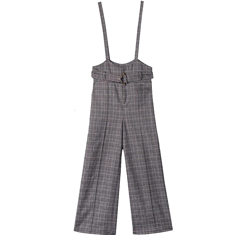 上新拉夏贝尔秋冬新款格纹时尚复古宽松连体休闲背带阔腿裤女10018318