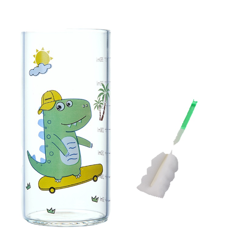 儿童牛奶杯早餐家用带刻度玻璃杯宝宝喝奶杯泡冲奶粉可加热水杯子 封后 小恐龙直杯送杯刷收藏优化发货