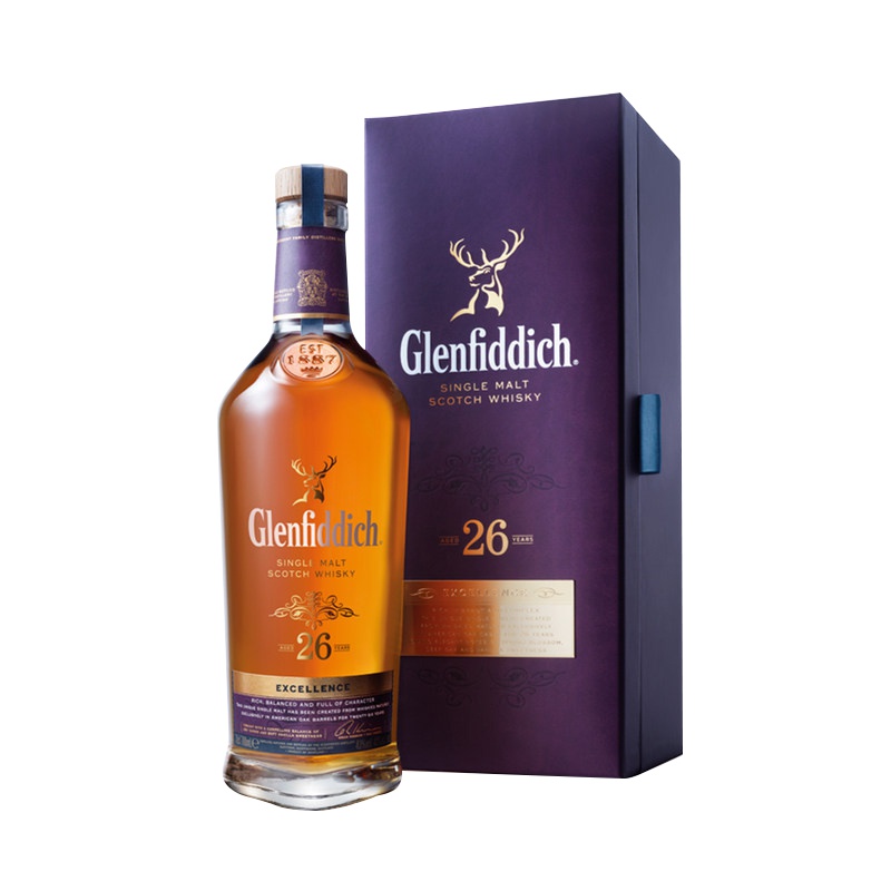 格兰菲迪26年700ml*1 Glenfiddich苏格兰单一麦芽威士忌 原装进口洋酒