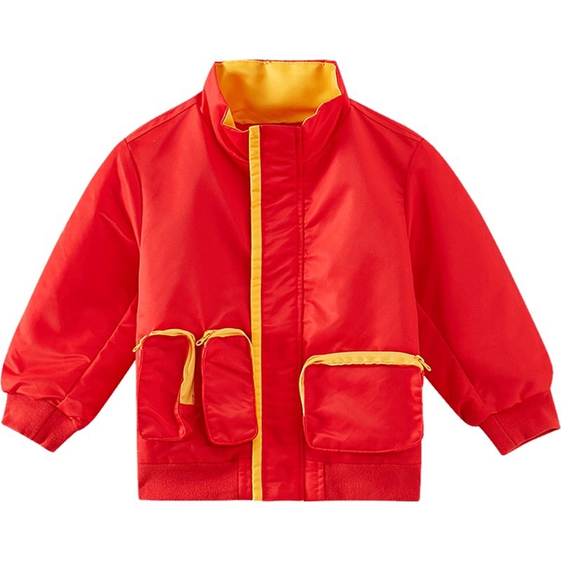 [1件3折价:78]moomoo童装男童外套新春春装中大童多袋薄棉洋气夹克衫