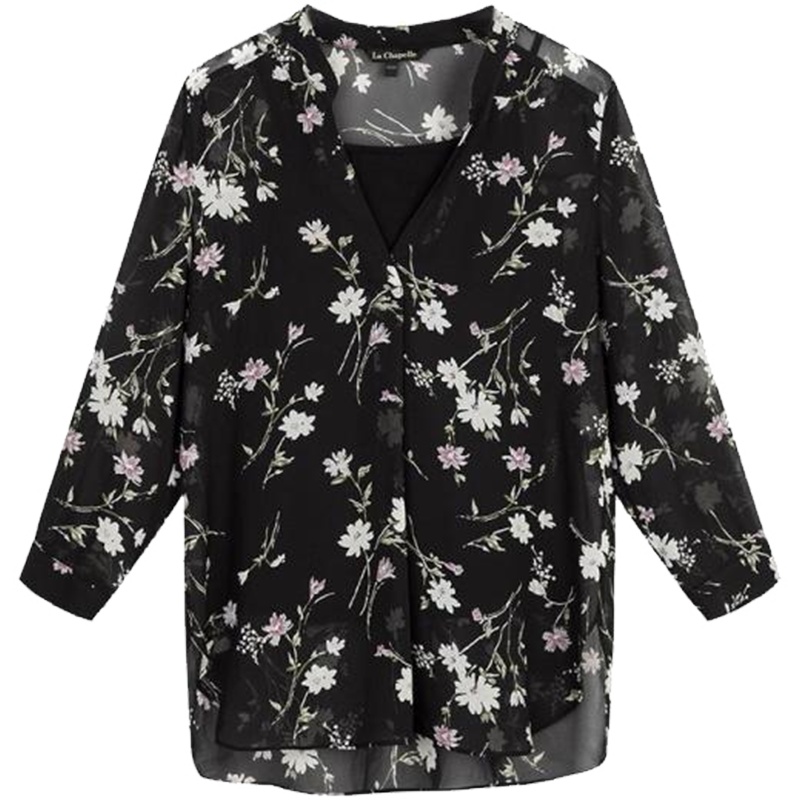 【热卖】拉夏贝尔雪纺碎花上衣2019新款韩版宽松两件吊带女士洋气小衫时尚10015776