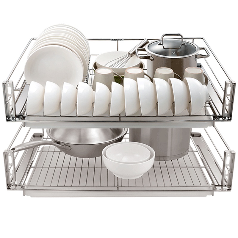 HIGOLD/悍高 拉篮黑钻不锈钢厨房橱柜拉篮阻尼调味品拉篮碗篮