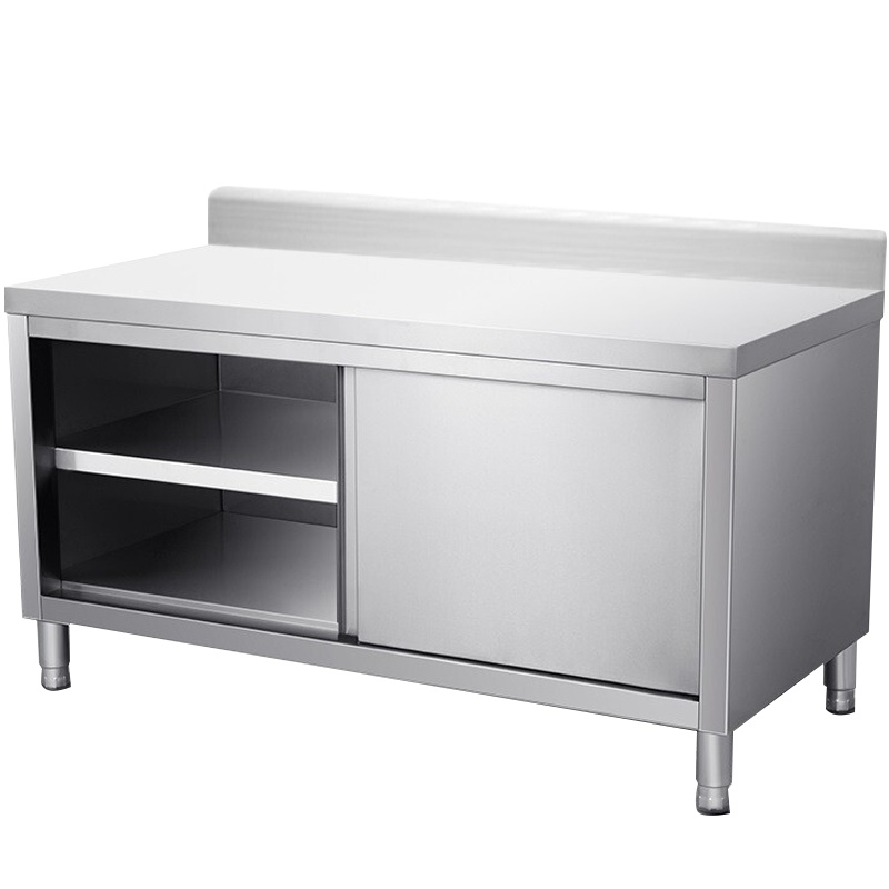 德玛仕不锈钢工作台 单通打荷台 商用储物柜 操作台 切菜桌子 800x700x800mm 304单通带靠背