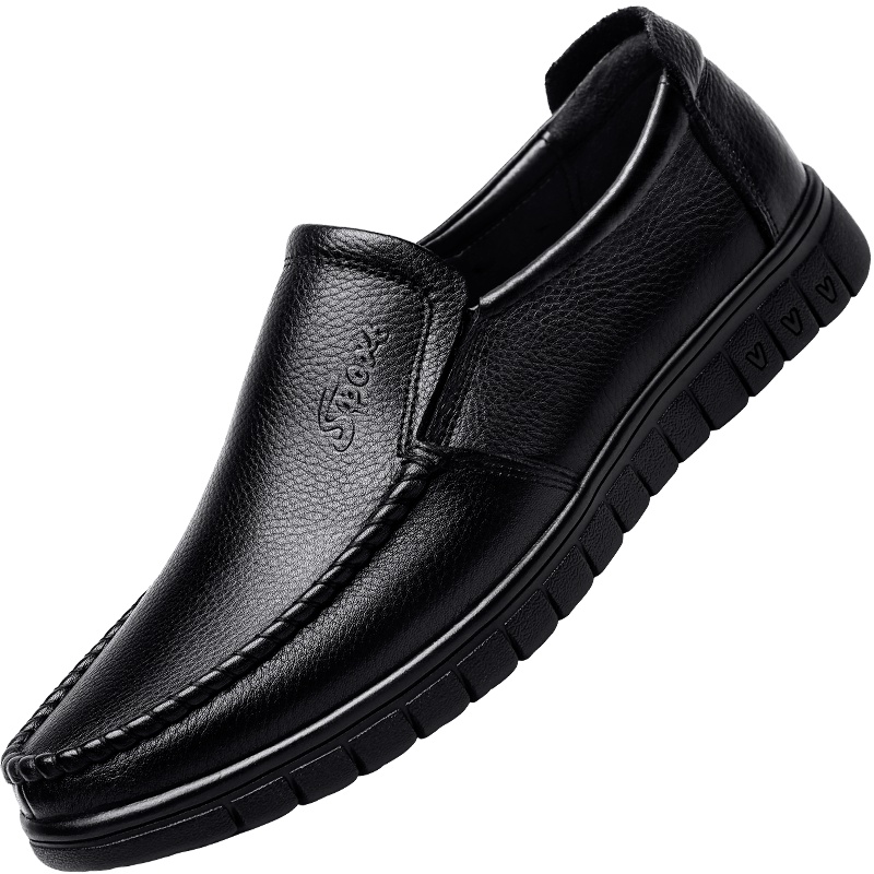 策霸头层牛皮男士爸爸休闲鞋软皮面舒适透气父亲鞋中老年休闲男鞋懒人鞋套脚皮鞋