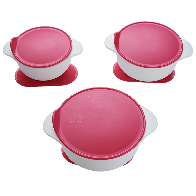 babycare儿童餐具 宝宝强力吸盘碗带盖硅胶防摔婴儿辅食碗三件套 莱特玫 2083