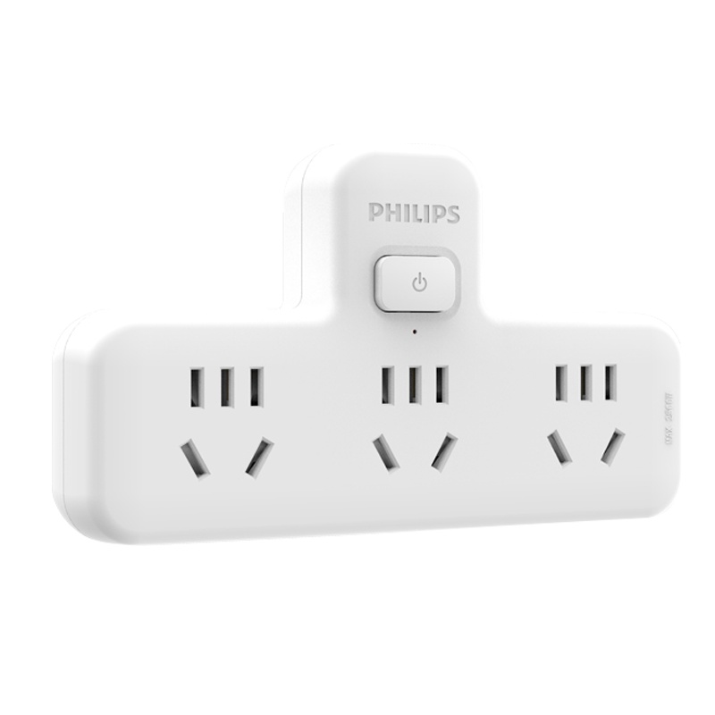 飞利浦插座插头转换器多孔正品电源插头多功能插线板面板无线插排 3位总控 SPB2030W
