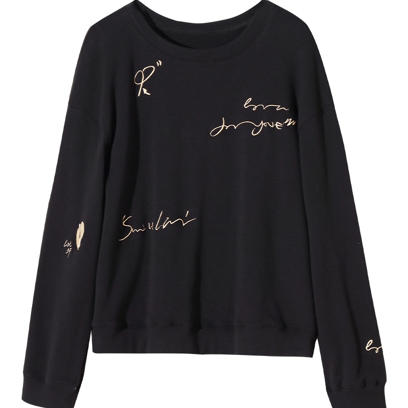 娅丽达女装卫衣女2019秋季新款圆领宽松韩版纯色女士休闲上衣I7012