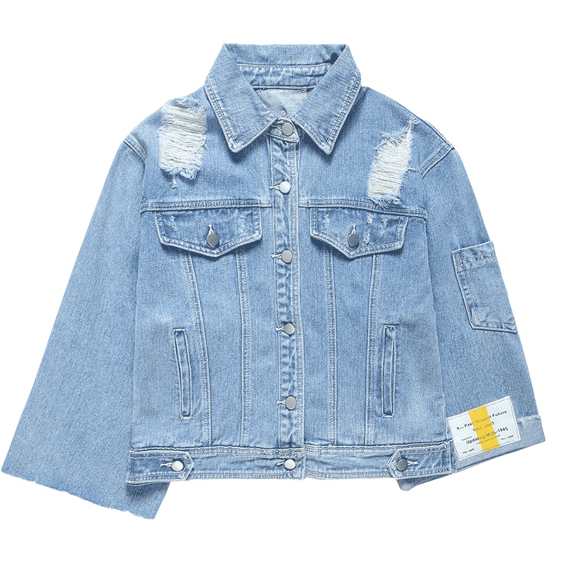 SH苼荟破洞牛仔外套女潮ins2020新款春季宽松显瘦百搭夹克韩版bf牛仔衣shsy062