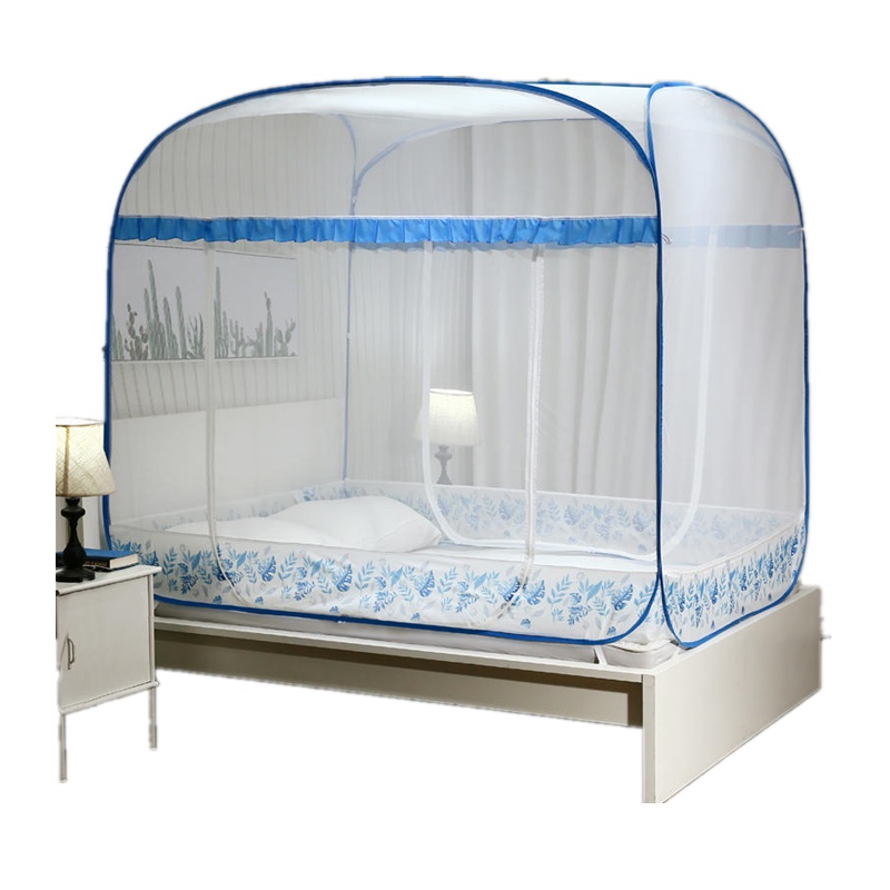 南极人(NanJiren)家纺 夏季防蚊免安装加高加宽钢丝方顶蚊帐 床上用品拉链方帐加密加厚纹帐简约风三开门蚊帐