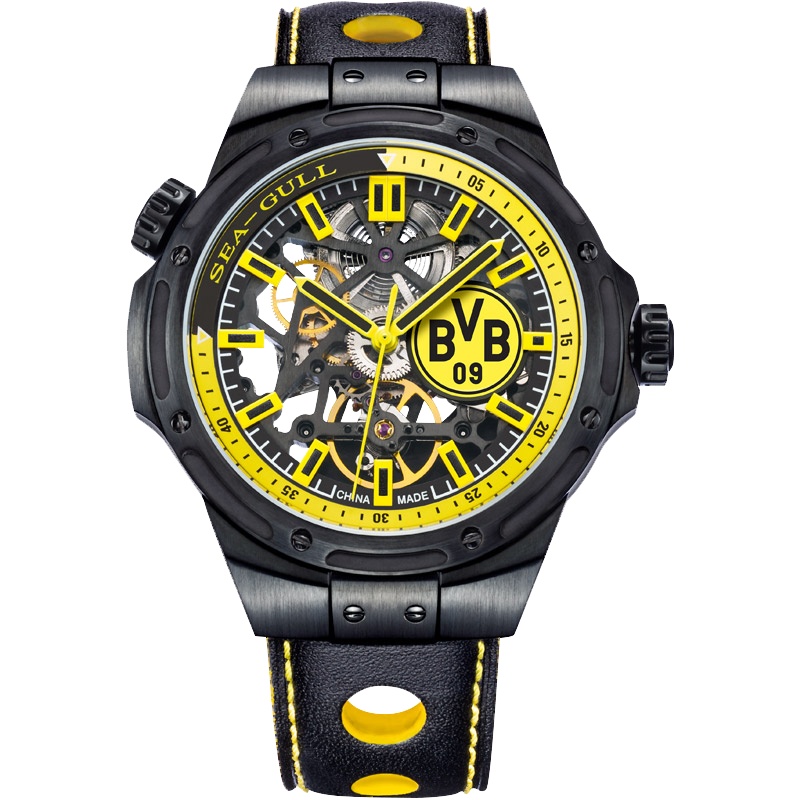 海鸥表(SEAGULL) 多特蒙德联名 限量款 海鸥男士 镂空 自动机械 黄黑 男表 819.92.5131H