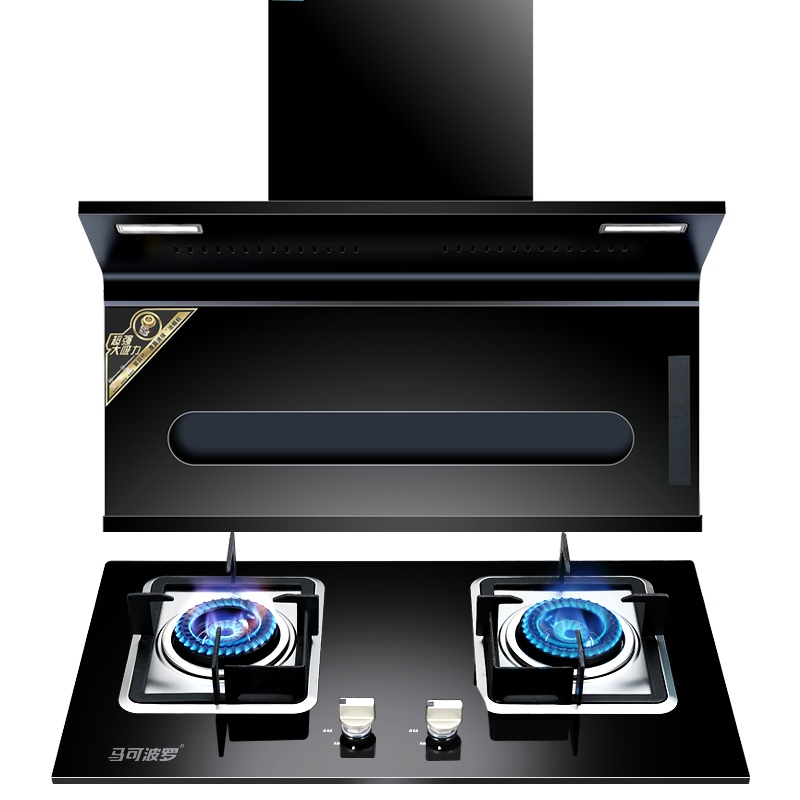 马可波罗 烟灶套装顶侧双吸16m³7字机触控式自动清洁4.5KW一级能效热电偶熄火保护双灶T101+A3(340)天然气