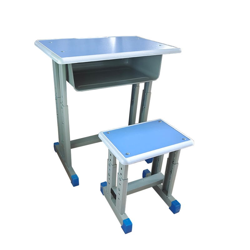 鸿澜+双柱升降课桌凳蓝面包白边HL2338