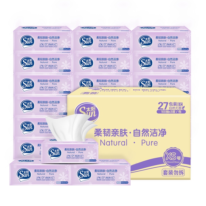 中顺洁柔出品 太阳软抽 3层100抽*27包装