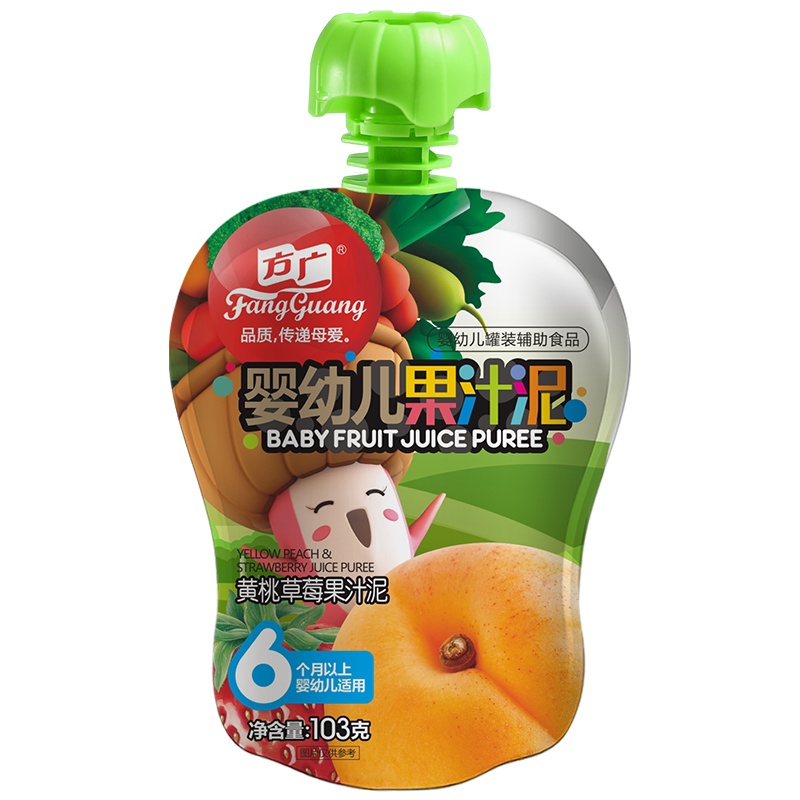 方广 婴儿辅食 黄桃草莓果汁泥103g/袋装 果酱(6个月以上婴幼儿适用)蔬果泥 富含果肉纤维 果泥