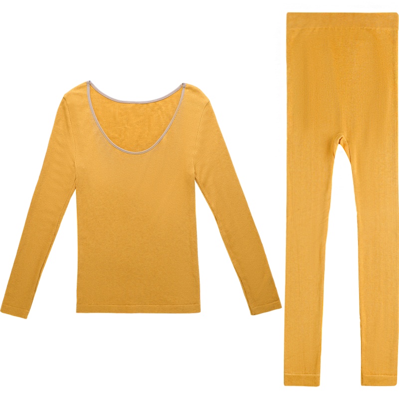 俞兆林秋冬季新款圆领保暖内衣女修身无缝美体内衣毛圈绒秋衣秋裤套装