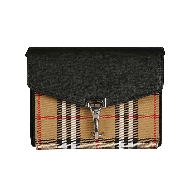 博柏利Burberry/巴宝莉 女包 织物拼皮格纹 单肩斜挎包 翻盖包 4079965