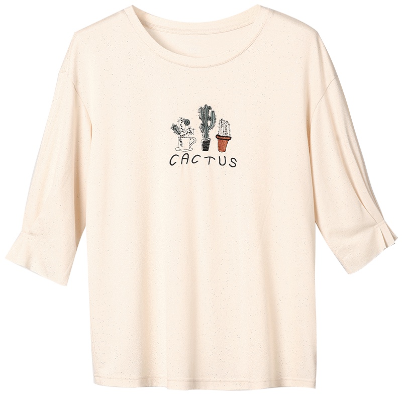 欧莎2019夏装新款超火cec百搭体恤宽松打底衫圆领灯笼袖印花T恤女