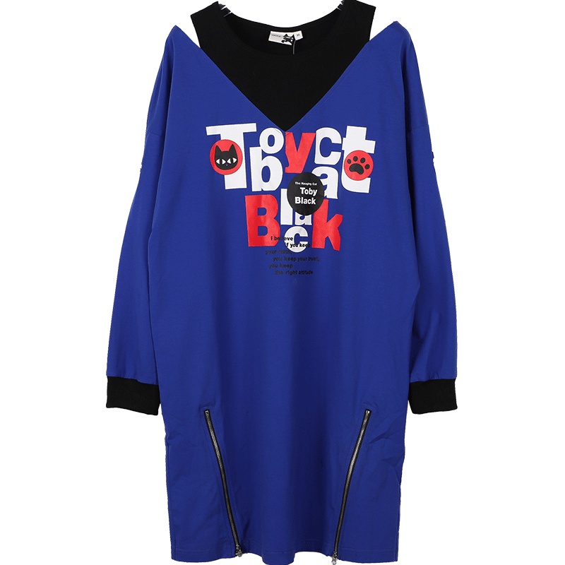 a02新款潮流印花拼色露肩ins超火连衣裙女DTU1A0711DR