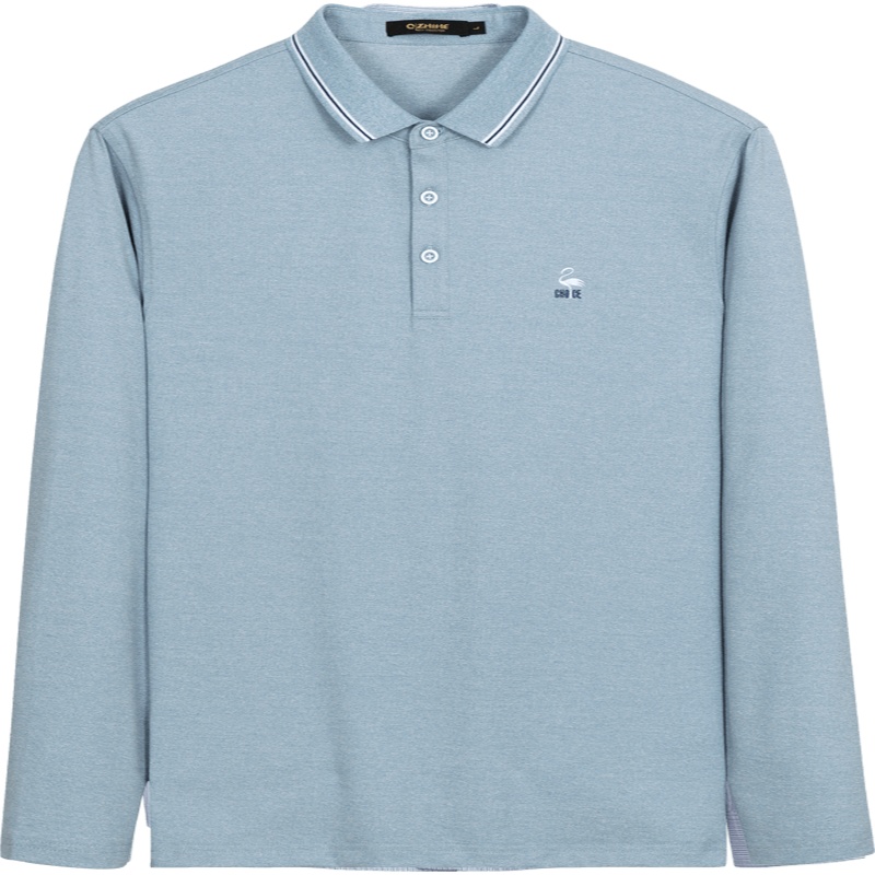 千纸鹤男装绣花polo衫2020春季新款商务休闲翻领长袖T恤上衣25154