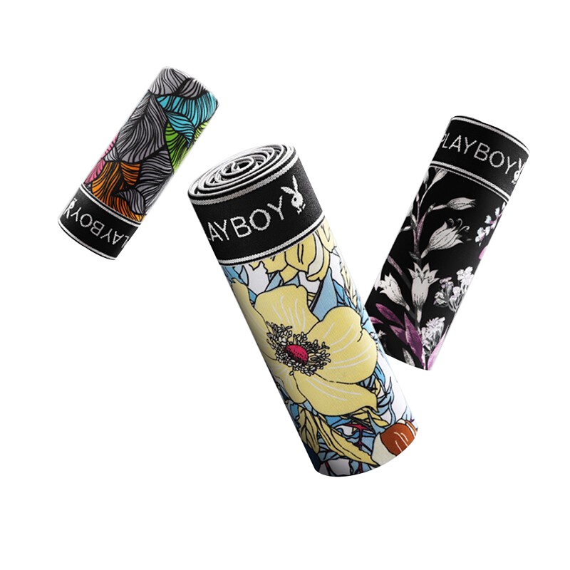 [买3送2]花花公子内裤男士抗菌裆部冰丝弹力印花时尚中腰透气平角型潮流四角短裤衩3673-3条装