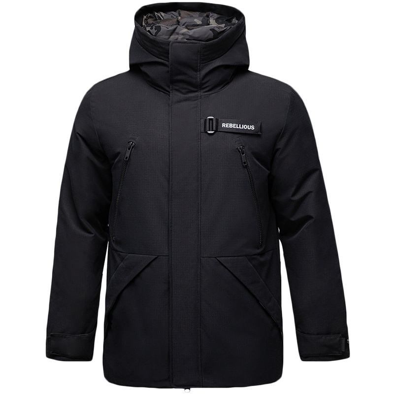 李宁中长款中羽绒服男士新款男装连帽休闲上衣保暖冬季运动服