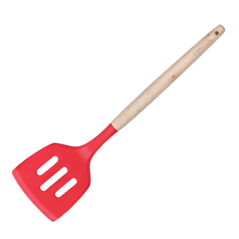 Carote硅胶铲子不粘锅专用炒菜铲厨房汤勺硅胶锅铲 红色木柄漏铲