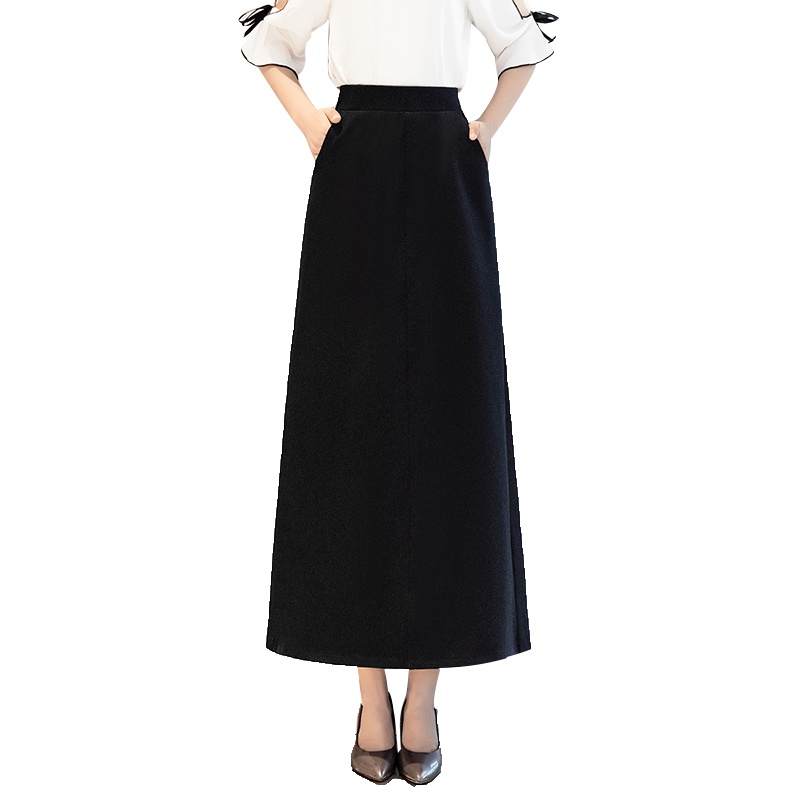 丝柏舍2019秋装时尚纯色高腰双口袋长款显瘦半身裙S93B4648B