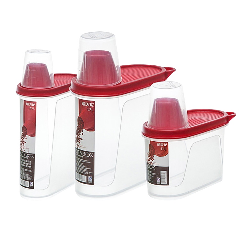 禧天龙Citylong 厨房杂粮塑料密封罐 五谷杂粮储物罐 储物保鲜收纳罐3只装带量杯