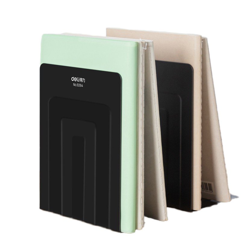 得力(deli)7英寸(高17cm)金属无缝铁书立架 办公书靠2片付 办公用品 黑色9264