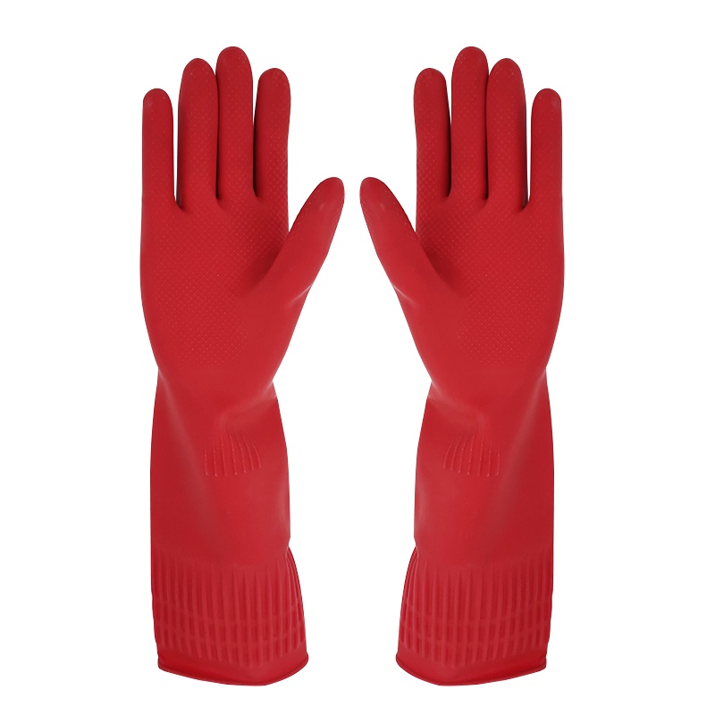 海斯迪克 HK-782 加厚乳胶手套 牛筋加长橡胶手套 洗衣洗碗清洁手套红色38cm长 M(3双)