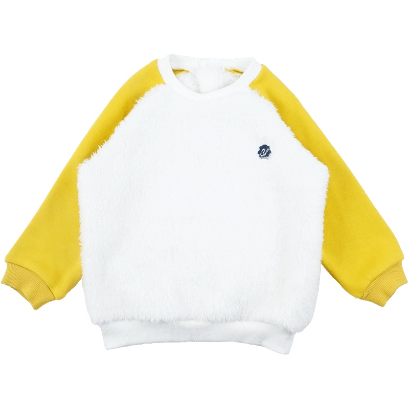 婴姿坊男童冬季圆领套头长袖插肩袖柔软毛毛T恤螺纹袖口保暖