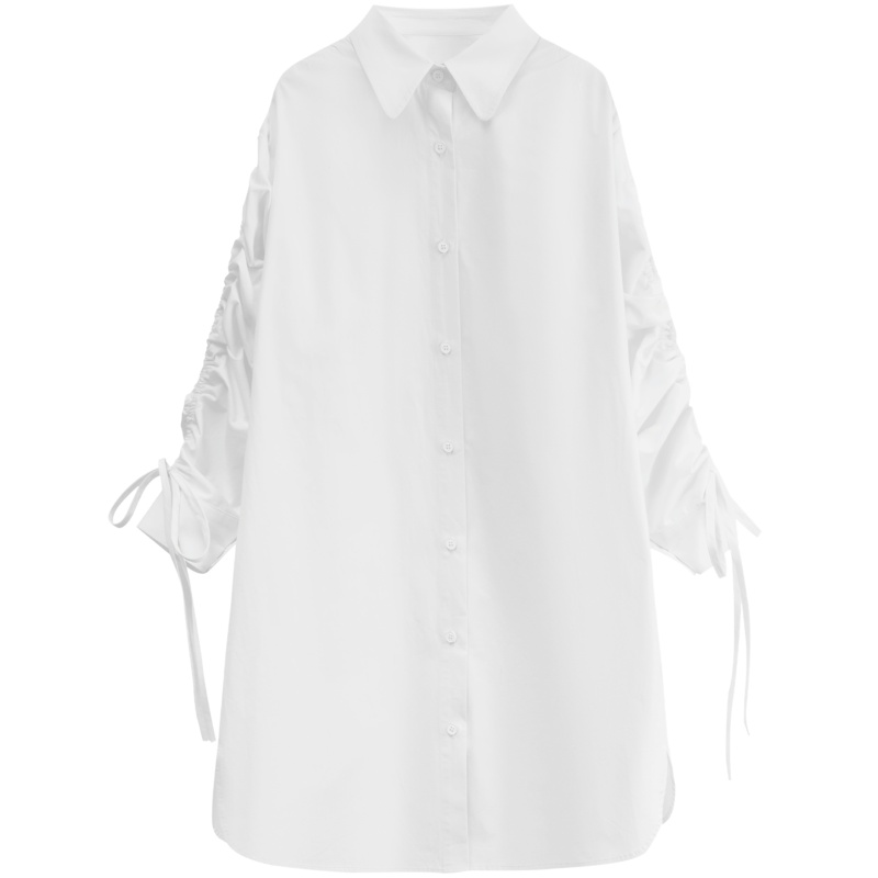 OtherMix抽绳衬衫裙2021年新款长袖设计感小众开叉春季连衣裙子女