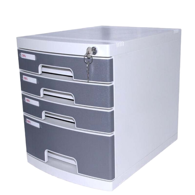 得力(deli)文件柜收纳大容量桌面多层可折带锁存储资料柜 塑料四层带锁