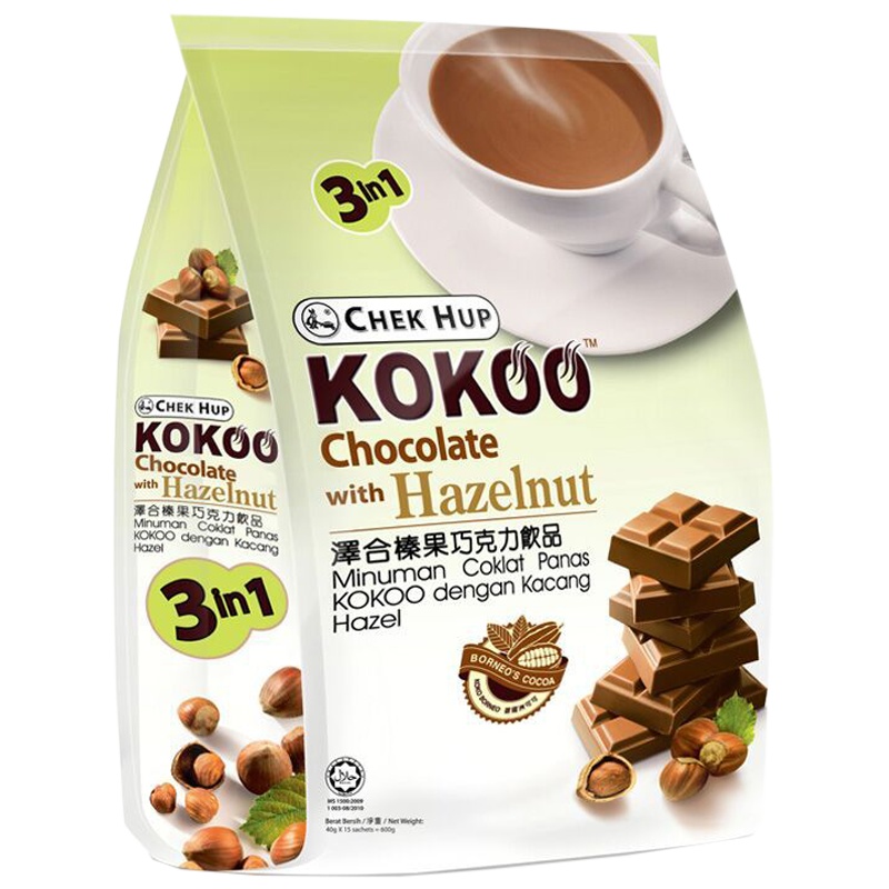 马来西亚原装进口 泽合怡保三合一榛果味巧克力饮品可可粉600g 速溶朱古力热巧克力粉袋装