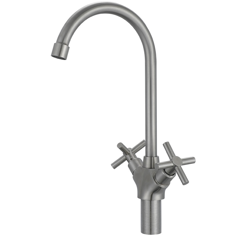 铜材质双开洗菜盆单孔龙头双控旋转冷热双把双开关单孔厨房水龙头