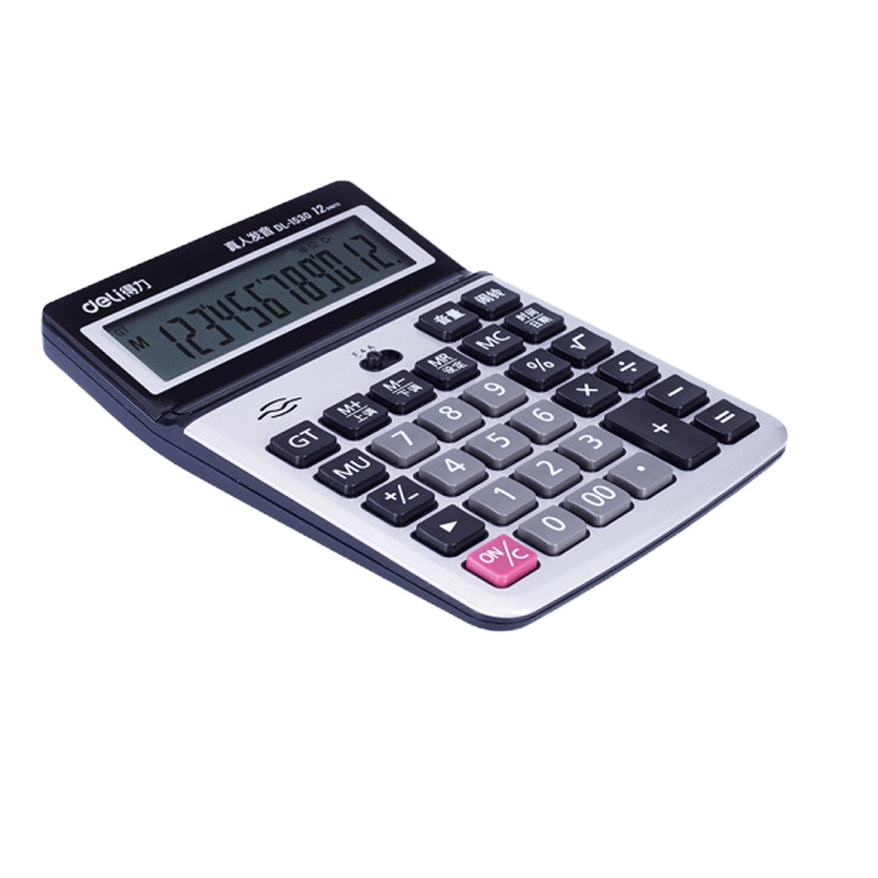 得力 大屏幕12位数语音计算器计算机 银 1530