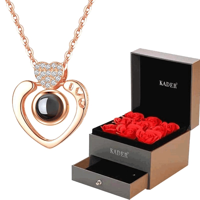 依帝魅项链银项链S925银爱情的记忆100种语言我爱你爱心投影坠抖音同款锁骨女士项链送女友情人节礼物