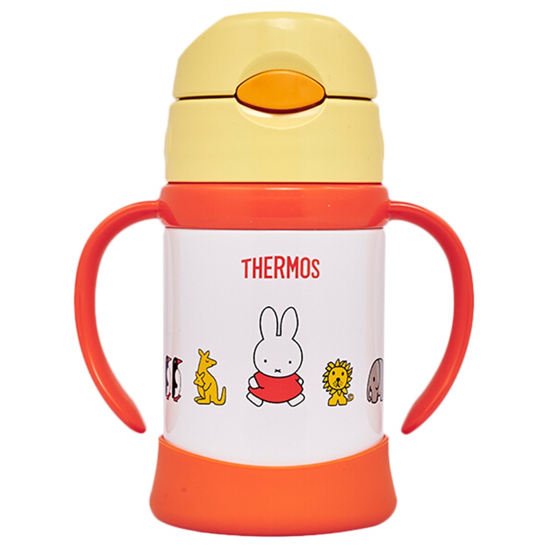 [双握把 带吸管]THERMOS膳魔師 时尚儿童吸管杯真空不304锈钢保温杯 FHI-250B-Y 250ML