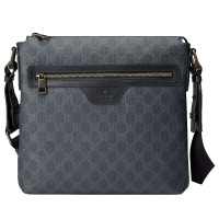 GUCCI 古驰男包 gucci男士PVC配皮双G花纹单肩斜跨包 黑灰色 322279KHN7R1078