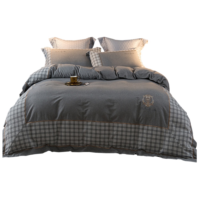 南极人(NanJiren)家纺 全棉色纺四件套斜纹纯棉床品套件 床上用品被套床单