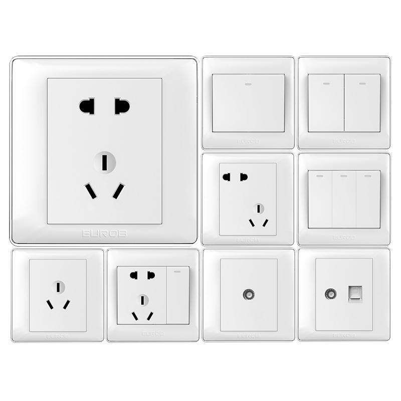 欧奔(EUROB)开关插座家用86型雅白色二三墙壁电源一开双控5五孔插座面板