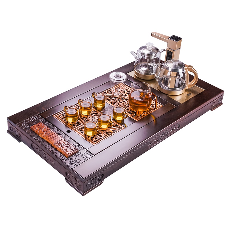 金杞(JINQI) 整套茶具全自动上水电热水壶耐热消毒烧水煮茶自动续水红铜刺猬紫檀茶盘J135款套装