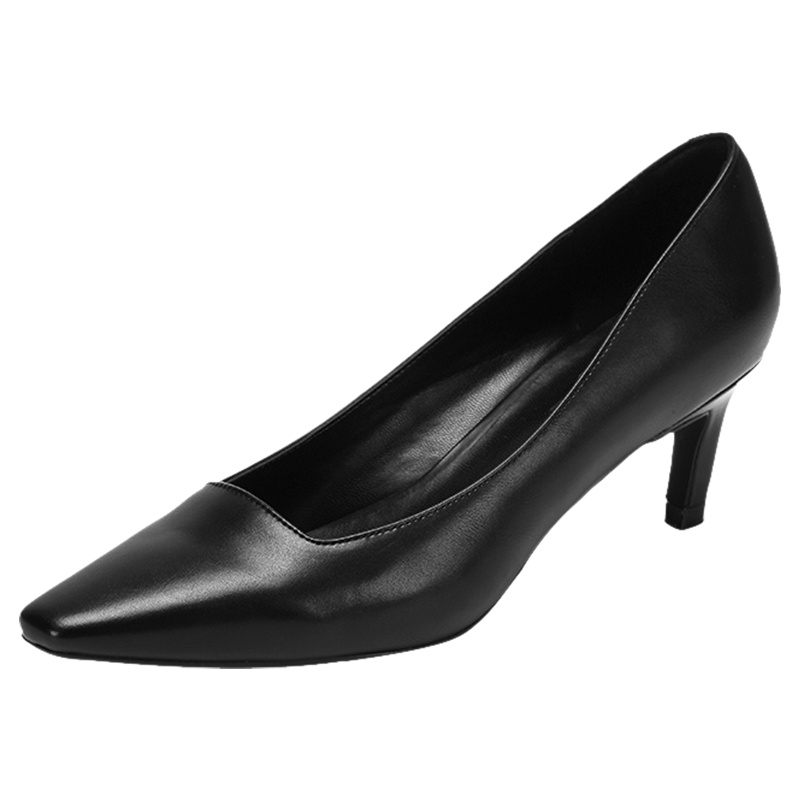 达芙妮浅口方头高跟时尚简约通勤斜跟单鞋