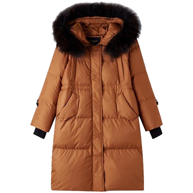 拉夏贝尔羽绒服外套女士2019冬季新款时尚大衣毛领面包派克服10017979