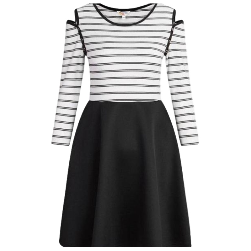 7M莫丽菲尔秋季女装短裙子连衣裙女韩版显瘦条纹拼接露肩70007481