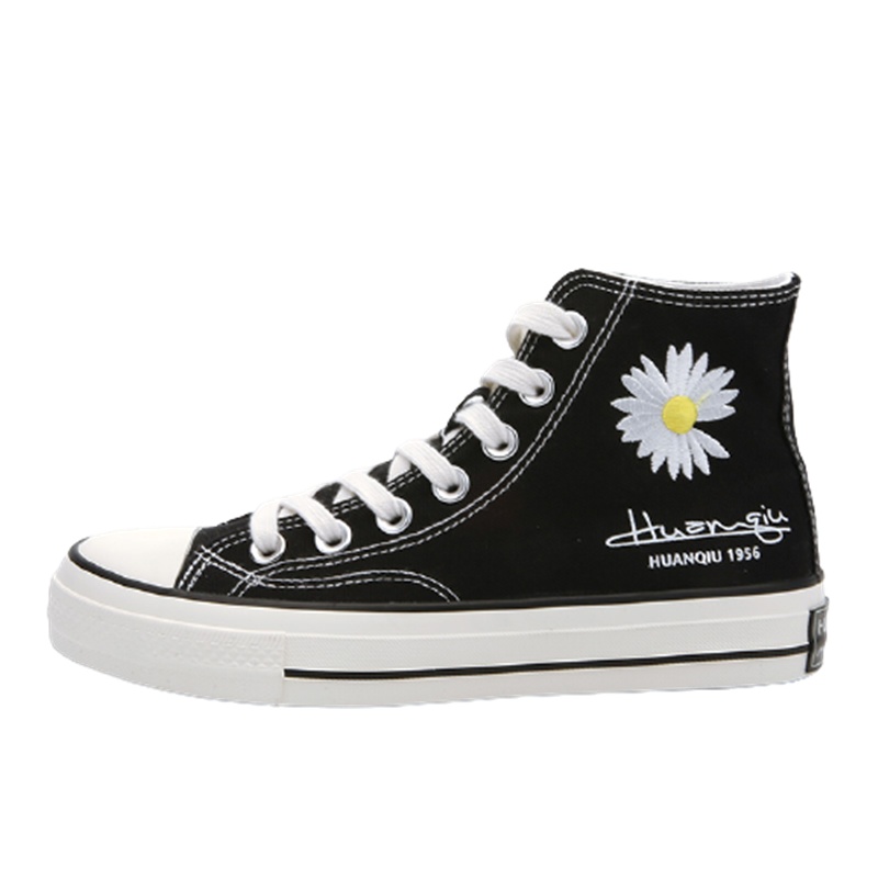 环球新款高帮百搭小雏菊帆布休闲鞋女