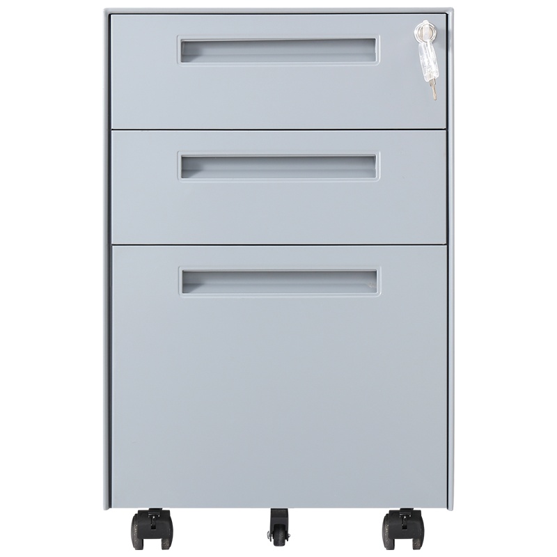 迪欧 DIOUS 资料柜 储物柜 钢制铁皮柜 文件柜 密码锁 三抽屉 闪银色 扣手活动柜