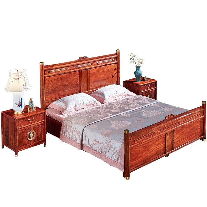 周家庄 红木家具非洲花梨(学名:刺猬紫檀)新中式床 实木床 大床 婚床 床头柜东方经典双人床组合